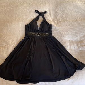 BLACK Y2K STUDDED HALTER DRESS